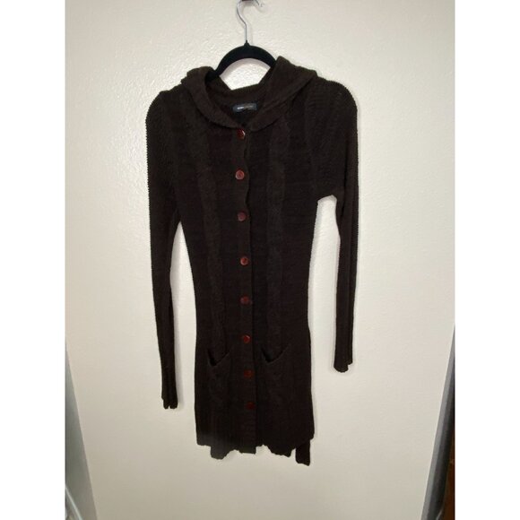 BCBGMaxAzria Womens Brown Long Hooded Knit Cardigan Tie Waist With Pockets Small - Picture 2 of 7